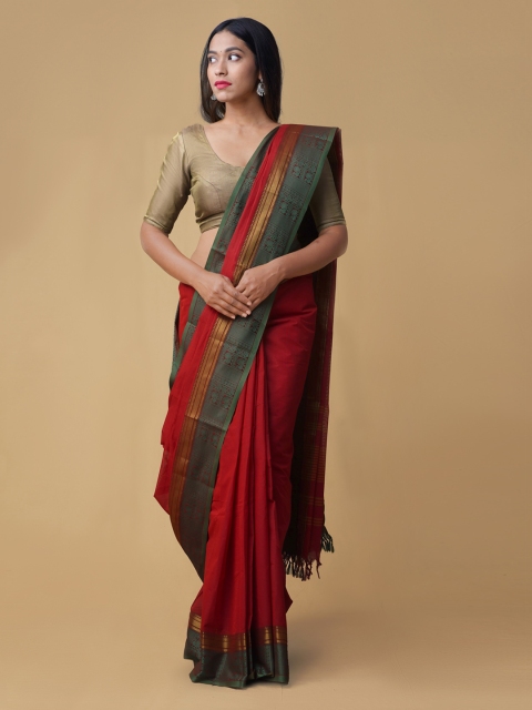 

Unnati Silks Maroon Solid Pure Cotton Saree