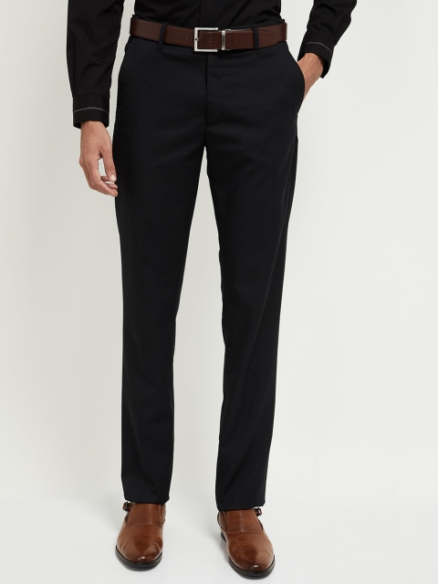 

max Men Black Slim Fit Solid Formal Trousers