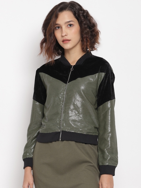 

LA LOFT Women Green Colourblocked Bomber