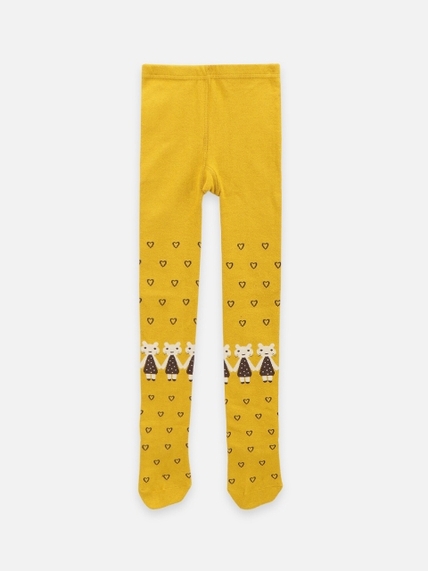 

LilPicks Girls Mustard Yellow & Brown Patterned Stockings