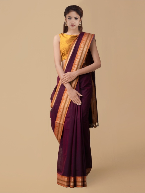 

Unnati Silks Burgundy Pure Cotton Solid Mysore Silk Handloom Saree