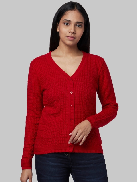 

Park Avenue Woman Women Red Self Design Cardigan Sweater