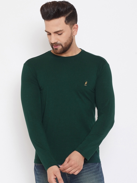 

HARBORNBAY Men Green Solid Round Neck T-shirt