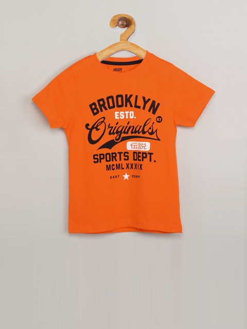 

max Boys Orange Printed Round Neck T-shirt