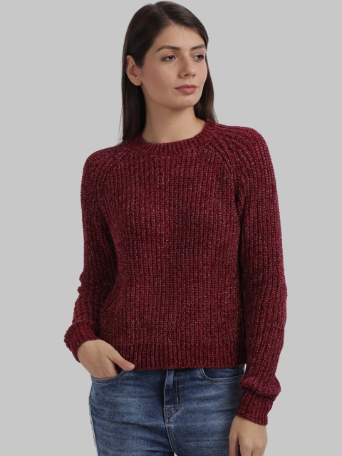 

Parx Women Red Ribbed Pullover Sweater