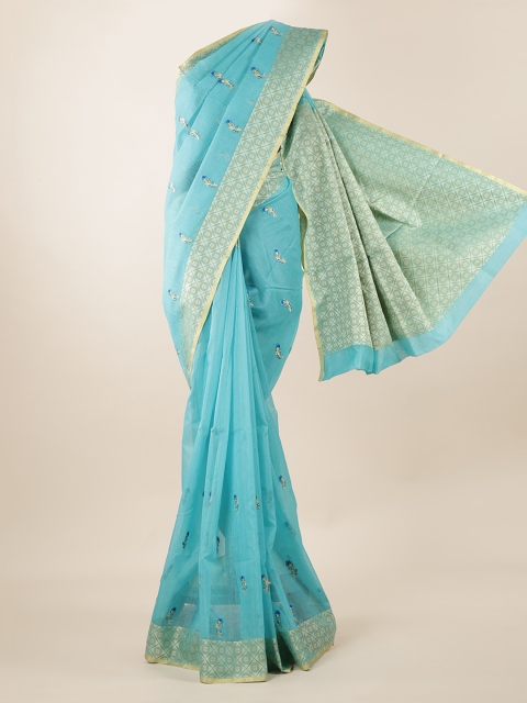 

Pothys Blue Embroidered Cotton Blend Saree