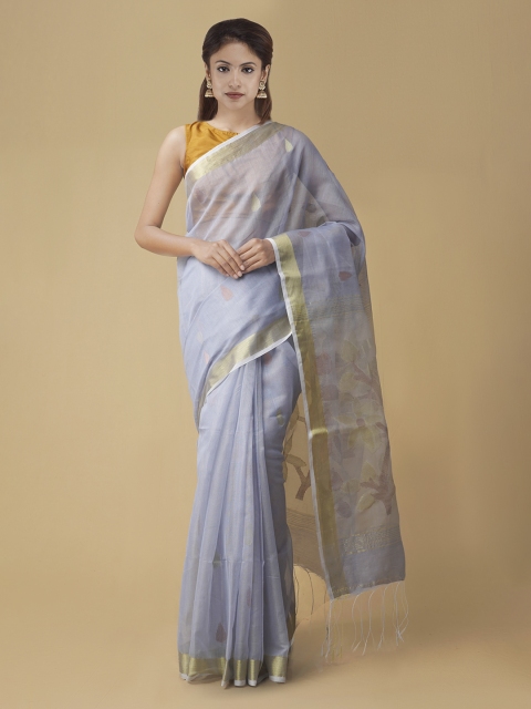 

Unnati Silks Grey & Gold-Toned Silk Cotton Woven Design Maheshwari Saree