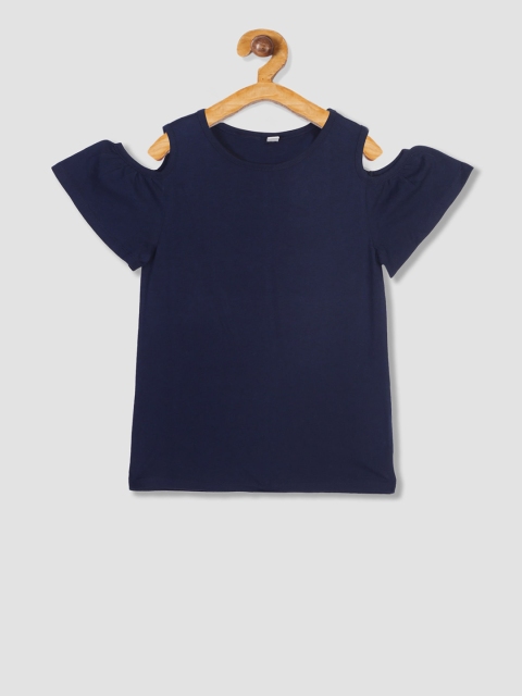 

GAP Girls Navy Blue Solid Round Neck T-shirt