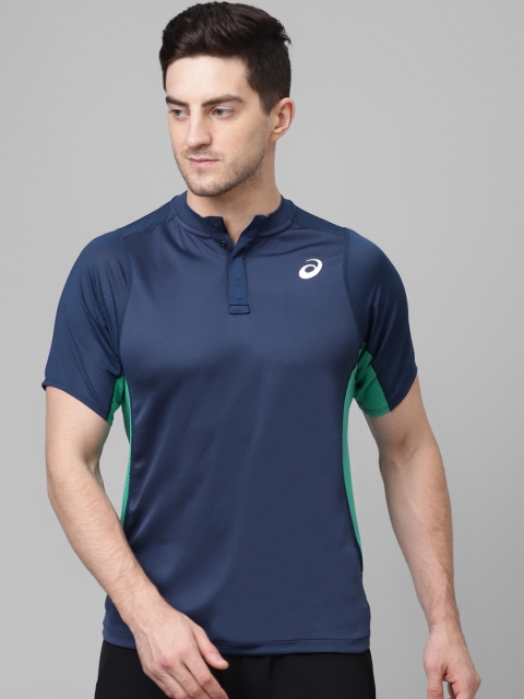 

ASICS Men Blue Solid High Neck T-shirt
