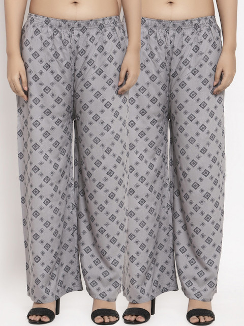 

KLOTTHE Women Pack of 2 Grey Printed Straight Palazzos
