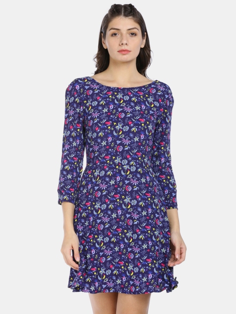 

GAP Women Blue Printed Fit and Flare Dress