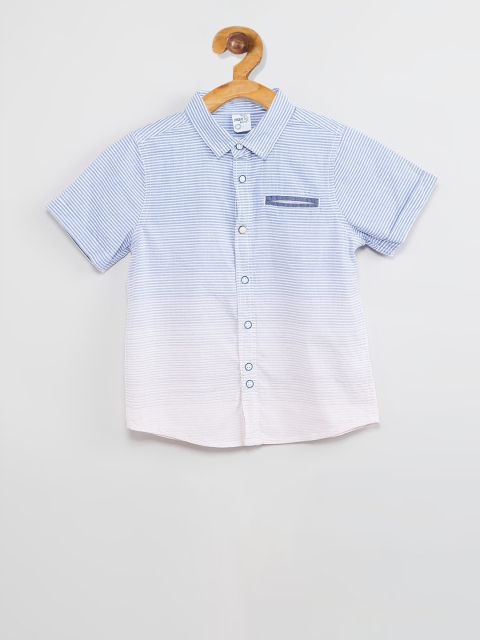 

max Boys Blue & White Striped Cotton Polo Collar T-shirt, Black
