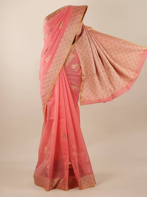 

Pothys Peach-Coloured Striped Cotton Blend Saree