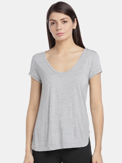 

GAP Women Grey Solid Scoop Neck T-shirt