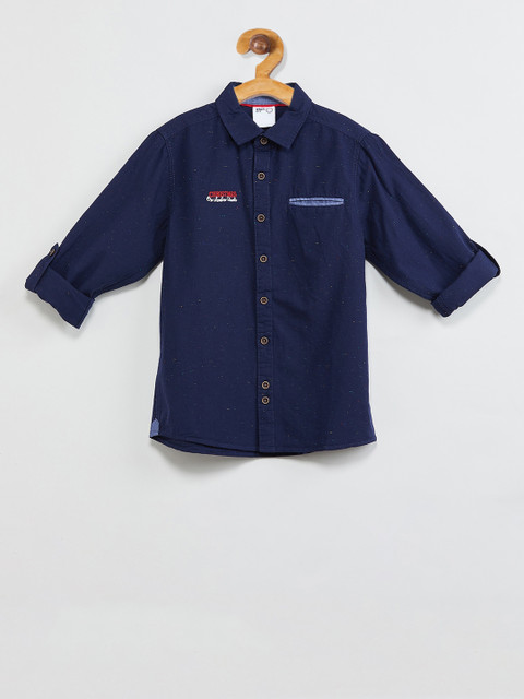 

max Boys Navy Blue Striped High Neck T-shirt
