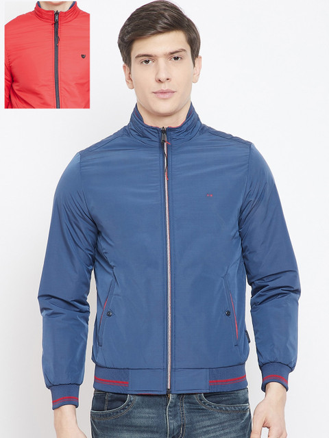 

Okane Men Blue & Red Solid Reversible Bomber Jacket