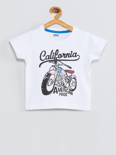 

max Boys Off-White Printed Round Neck T-shirt