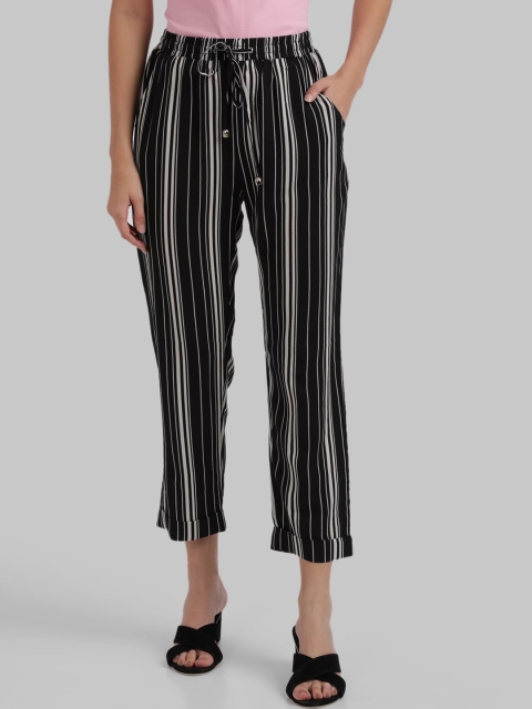 

Parx Women Black Regular Fit Striped Regular Trousers