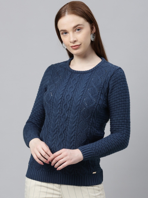 

Park Avenue Woman Blue Self Design Pullover Sweater