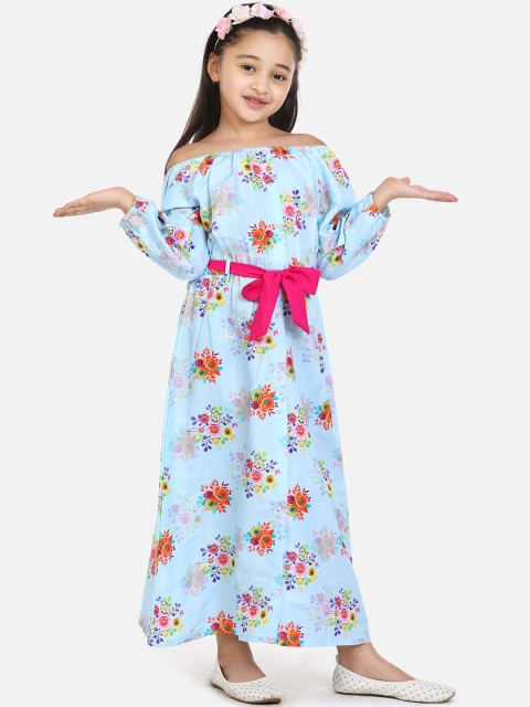 

LilPicks Girls Blue Printed Fit and Flare Dress