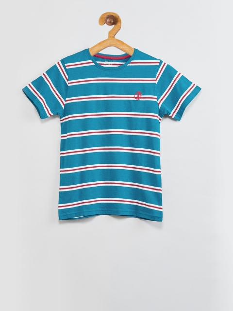 

max Boys Blue Striped Round Neck T-shirt
