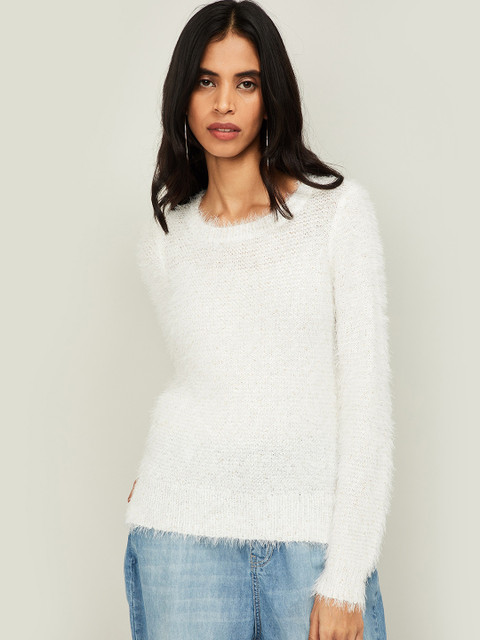 

Ginger by Lifestyle Women Off-White Solid Pullover Sweater