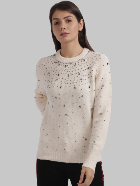 

Parx Women Off-White Embroidered Pullover Sweater