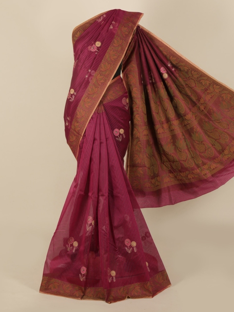 

Pothys Violet & Gold-Coloured Embroidered Saree