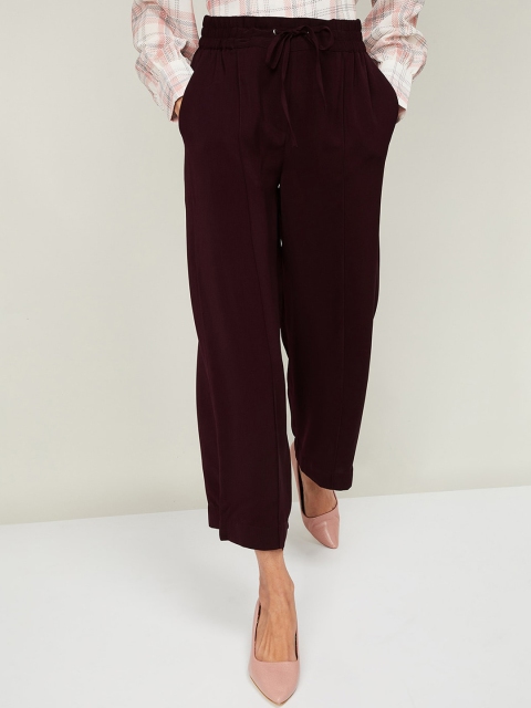 CODE by Lifestyle Women Burgundy Regular Fit Solid Parallel Trousers