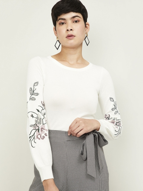 

CODE by Lifestyle Women White Floral Printed Pullover Sweater