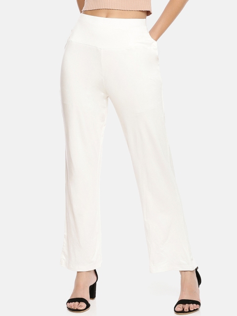 

GOLDSTROMS Women Off-White Loose Fit Solid Parallel Trousers
