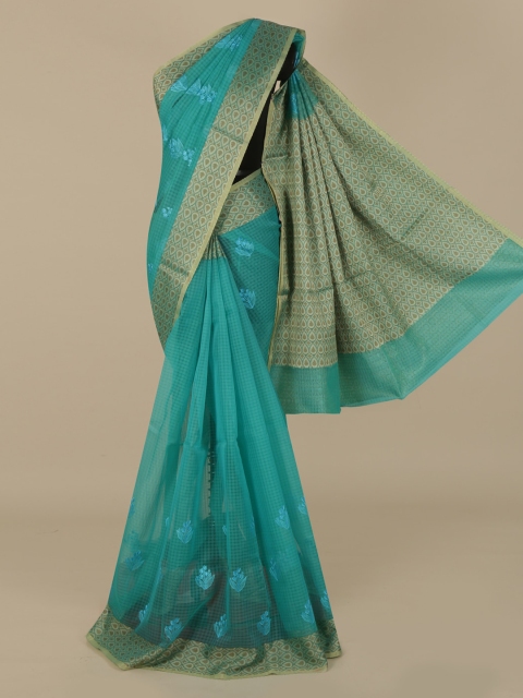 

Pothys Blue Solid Cotton Blend Manipuri Saree