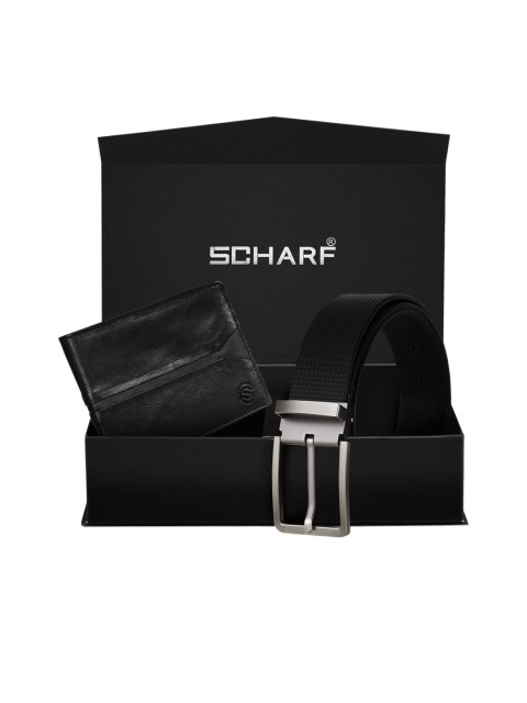 

SCHARF Men Black Genuine Leather Formal Belt & Wallet Gift Set