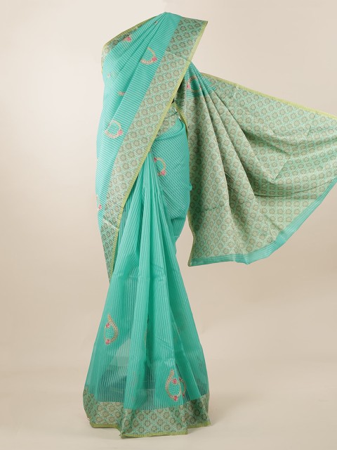 

Pothys Green Striped Cotton Blend Saree