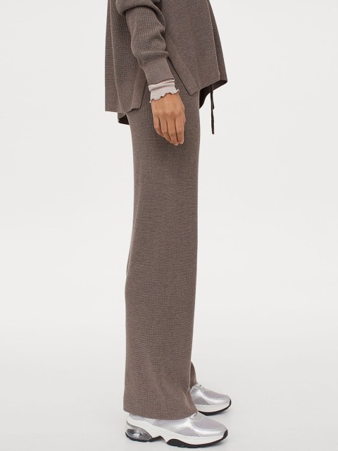 

H&M Women Brown Solid Waffle-Knit Trousers