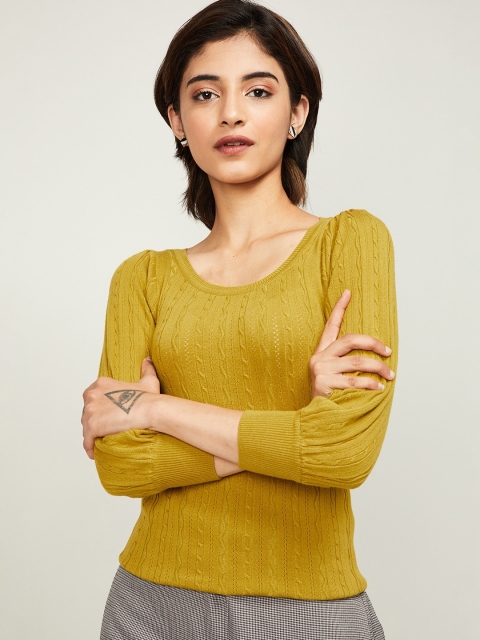 

CODE by Lifestyle Women Mustard Self Design Pullover Sweater