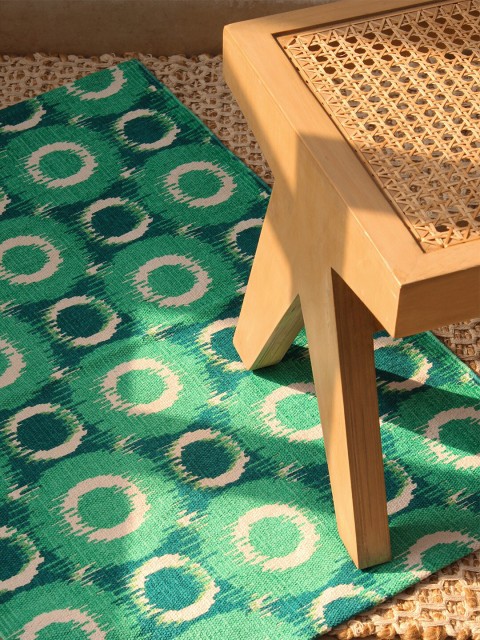 

House This Green & White Geometric Endek Floor Rug