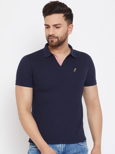 

HARBORNBAY Men Navy Blue Solid Polo Collar T-shirt