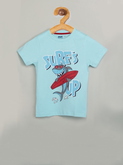 max Boys Blue Printed Round Neck T-shirt