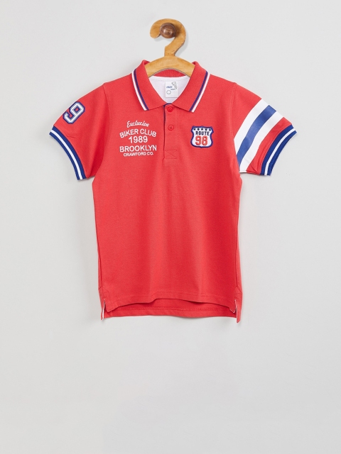max Boys Red Solid Polo Collar Cotton T-shirt