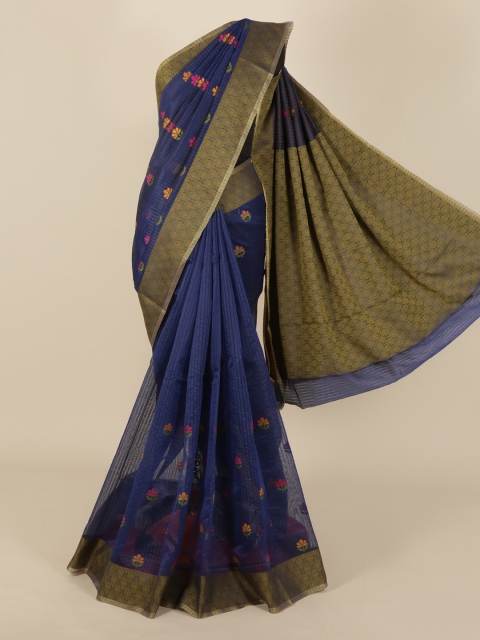 

Pothys Navy Blue Embroidered Cotton Blend Saree