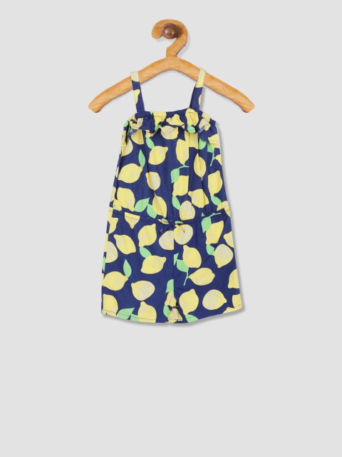 

The Childrens Place Girls Navy Blue & Yellow Printed Romper