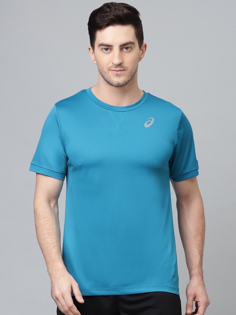 

ASICS Men Blue Solid Round Neck T-shirt