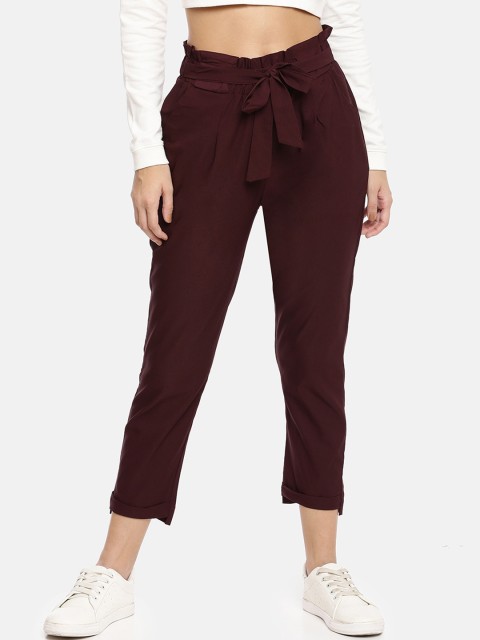 

GOLDSTROMS Women Maroon Slim Fit Solid Regular Trousers