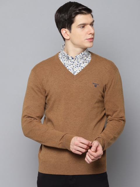 

GANT Men Brown Solid Pullover Sweater