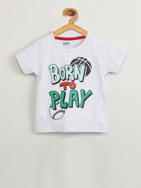 

max Boys Grey Melange Printed Round Neck T-shirt