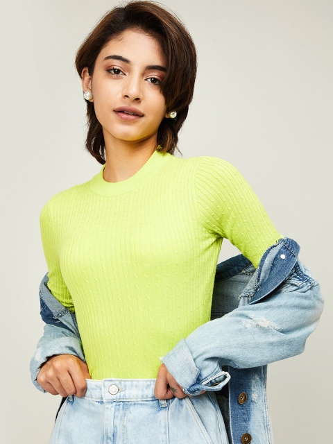 

Ginger by Lifestyle Women Green Striped Fitted Top