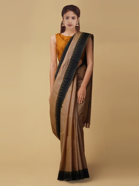 

Unnati Silks Cream-Coloured Solid Handcrafted Pure Cotton Saree