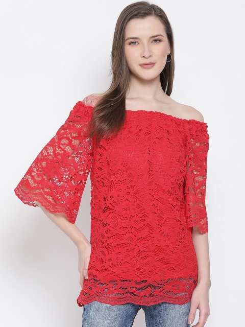 

Oxolloxo Women Red Self Design Bardot Top