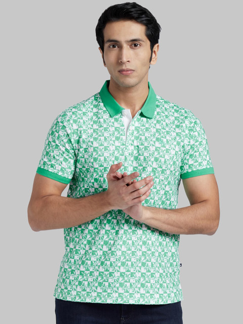 

Parx Men Green & White Printed Polo Collar T-shirt